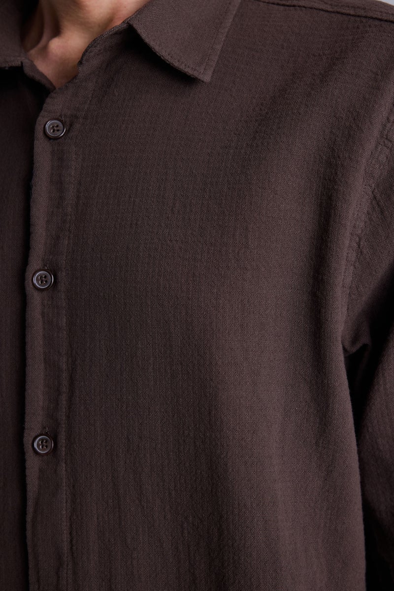 DeFacto Brown Man Regular Fit Long Sleeve Shirt Casual - Image 5
