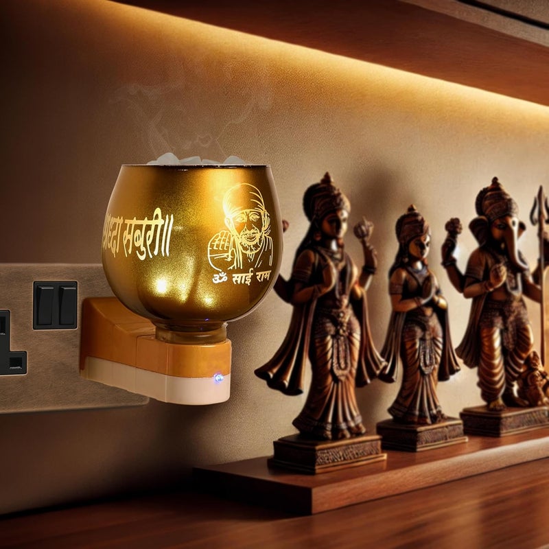 CYCLE موزع كهربائي من الكافور متعدد الاستخدامات (ساي بابا) مع أقراص كافور مجانية | موزع عطر كهربائي للمنزل | داني الكافور الخزفي مع مفتاح تشغيل/إيقاف | مصباح ليلي لغرفة النوم | آمن للأطفال - Image 1