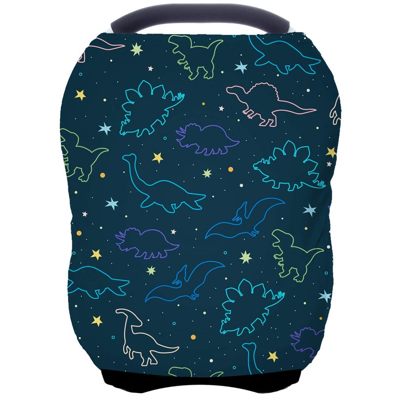 ByeBye Calorie Car Seat Covers Canopy Cover - Multi-use Cover Carseat Canopy, Breathable Breastfeeding Cover, Car Seat Covers for Bbies, Boys  Girls Shower Gifts (Dark Blue Dinosaur) - Image 1