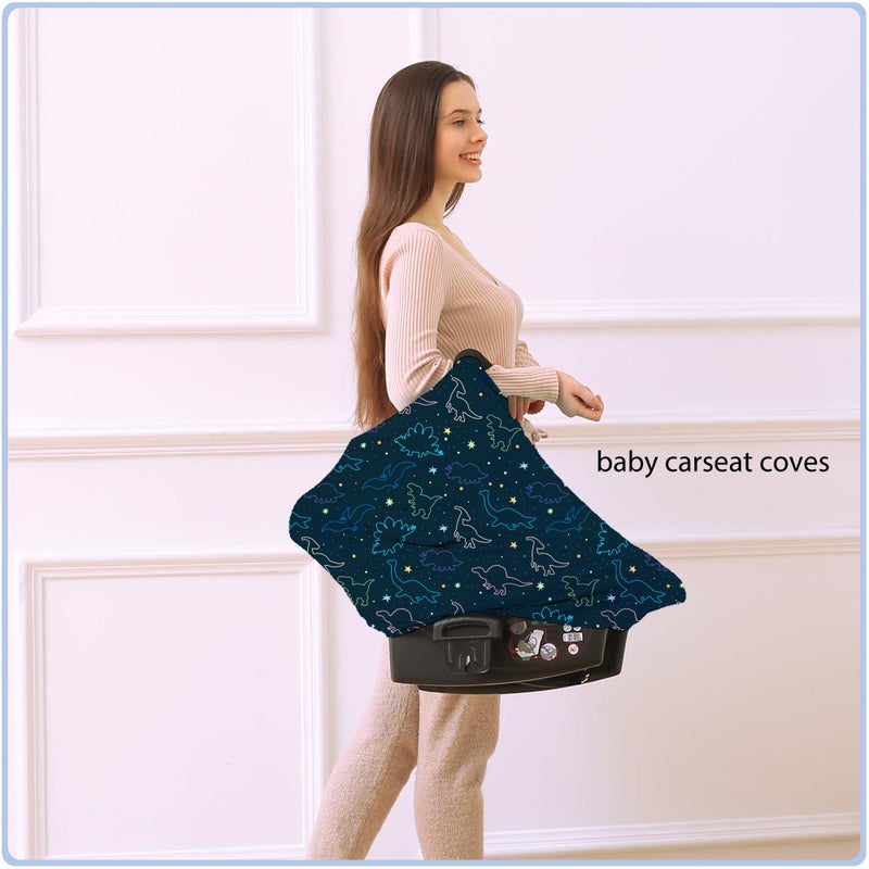 ByeBye Calorie Car Seat Covers Canopy Cover - Multi-use Cover Carseat Canopy, Breathable Breastfeeding Cover, Car Seat Covers for Bbies, Boys  Girls Shower Gifts (Dark Blue Dinosaur) - Image 2