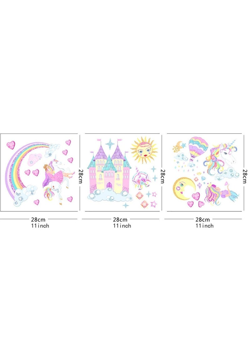 Y&D Castle Unicorn Wall Decals, Princess Reflective with Heart Rainbow Vinyl Stickers, Kids Stickers Decals for Girls Room Decor, Gifts - Image 3