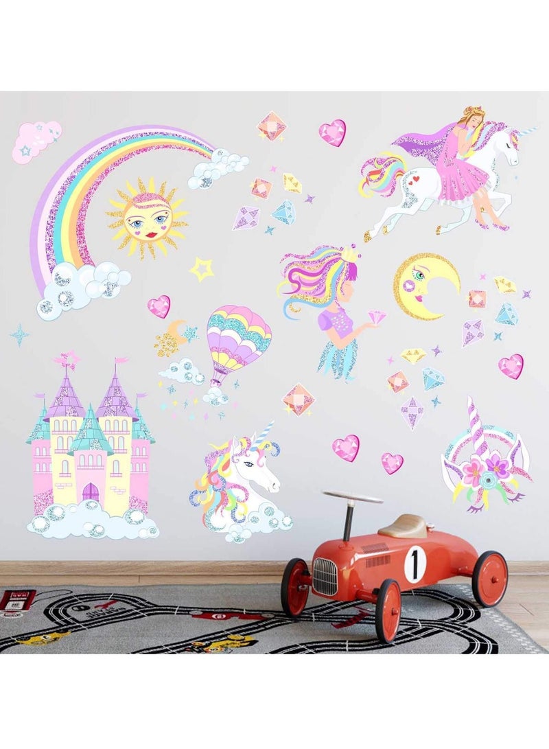 Y&D Castle Unicorn Wall Decals, Princess Reflective with Heart Rainbow Vinyl Stickers, Kids Stickers Decals for Girls Room Decor, Gifts - Image 5