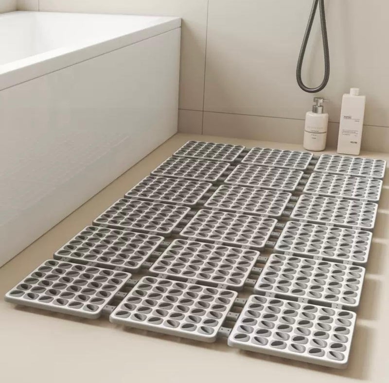 Home-Cloud HomeCloud Non-Slip Shower Mat for Bathroom & Bathtub – Anti-Skid Mat with Strong Suction Cups, Drainage Holes & Foot Massage Surface-Exfoliating Textured Bath Mat for Adults & Kids |Fold_L.Grey - Image 1