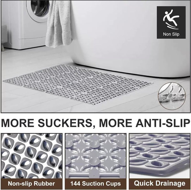 Home-Cloud HomeCloud Non-Slip Shower Mat for Bathroom & Bathtub – Anti-Skid Mat with Strong Suction Cups, Drainage Holes & Foot Massage Surface-Exfoliating Textured Bath Mat for Adults & Kids |Fold_L.Grey - Image 2