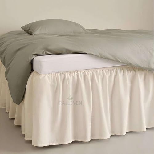 Rajlinen Ruffled Bed Skirt with Split Corners, Full Dust Ruffle 12 inch Drop, 100% Microfiber Bedskirt with Platform Three Sided Coverage Ruffled Gathering Bed Skirts, Ivory - Image 1