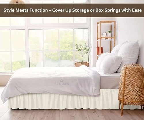 Rajlinen Ruffled Bed Skirt with Split Corners, Full Dust Ruffle 12 inch Drop, 100% Microfiber Bedskirt with Platform Three Sided Coverage Ruffled Gathering Bed Skirts, Ivory - Image 5