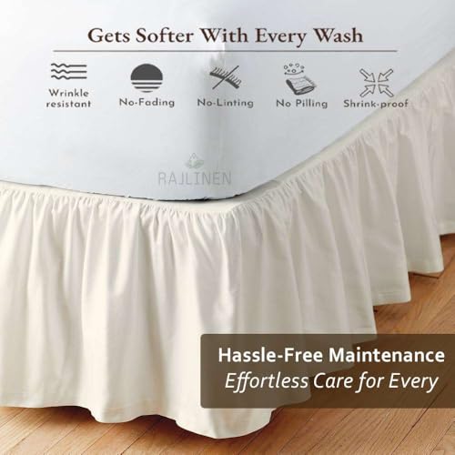 Rajlinen Ruffled Bed Skirt with Split Corners, Full Dust Ruffle 12 inch Drop, 100% Microfiber Bedskirt with Platform Three Sided Coverage Ruffled Gathering Bed Skirts, Ivory - Image 4
