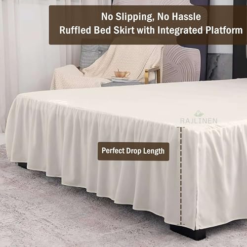 Rajlinen Ruffled Bed Skirt with Split Corners, Full Dust Ruffle 12 inch Drop, 100% Microfiber Bedskirt with Platform Three Sided Coverage Ruffled Gathering Bed Skirts, Ivory - Image 3