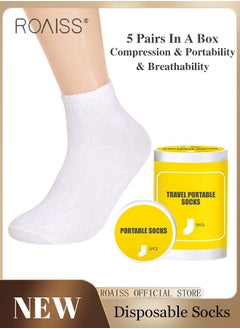 roaiss 5 Pairs Disposable Mid Calf Socks for Men Portable Throwaway Compressed Cotton Socks Sweat Absorbent and Breathable Anti Foot Odor Crew Sock for Sports Business or Travel  - Image 1