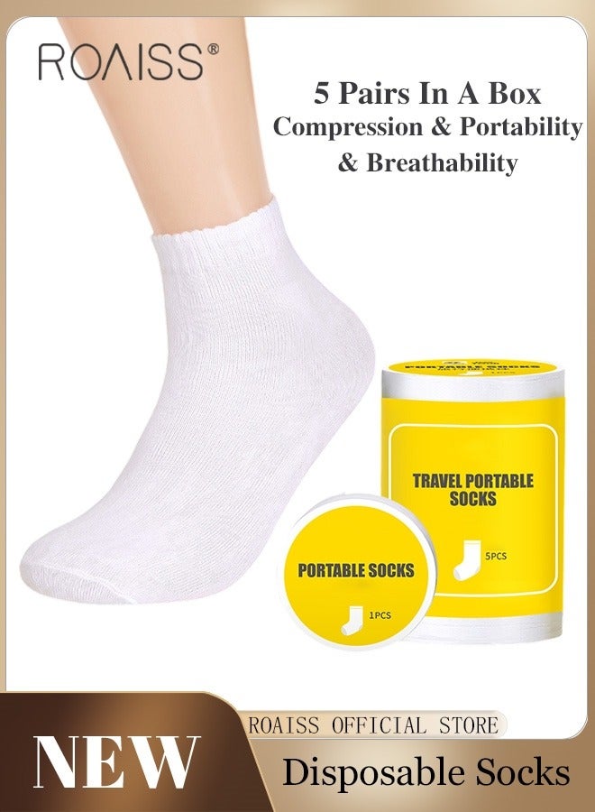 roaiss 5 Pairs Disposable Mid Calf Socks for Men Portable Throwaway Compressed Cotton Socks Sweat Absorbent and Breathable Anti Foot Odor Crew Sock for Sports Business or Travel  - Image 1