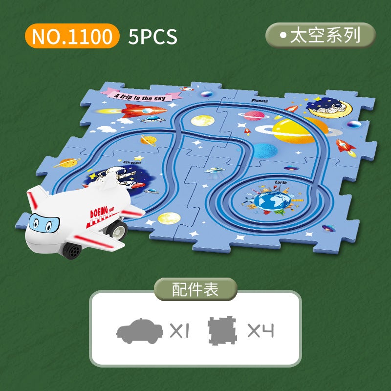 Tiktok Car Map Puzzle Diy Track Suit Electric Car Toy Mini Road Sign Educational Toy - Image 1