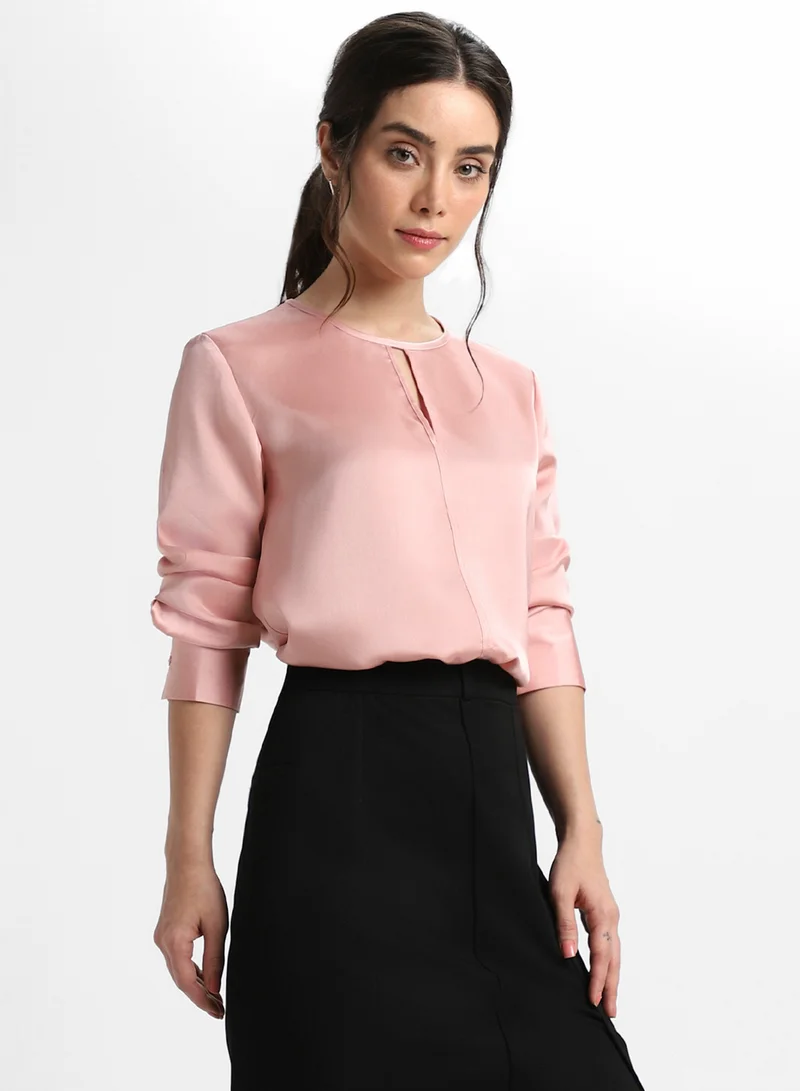 دينيس لينغو Pink Satin Crepe Top for Women, Regular Fit