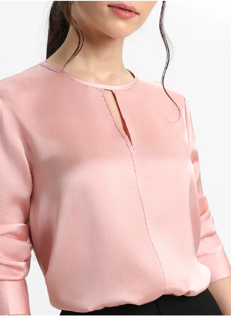 Dennis Lingo Pink Satin Crepe Top for Women, Regular Fit