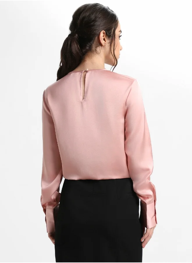 Dennis Lingo Pink Satin Crepe Top for Women, Regular Fit