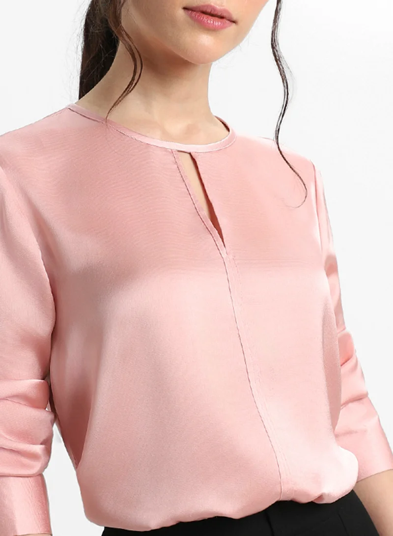 دينيس لينغو Pink Satin Crepe Top for Women, Regular Fit