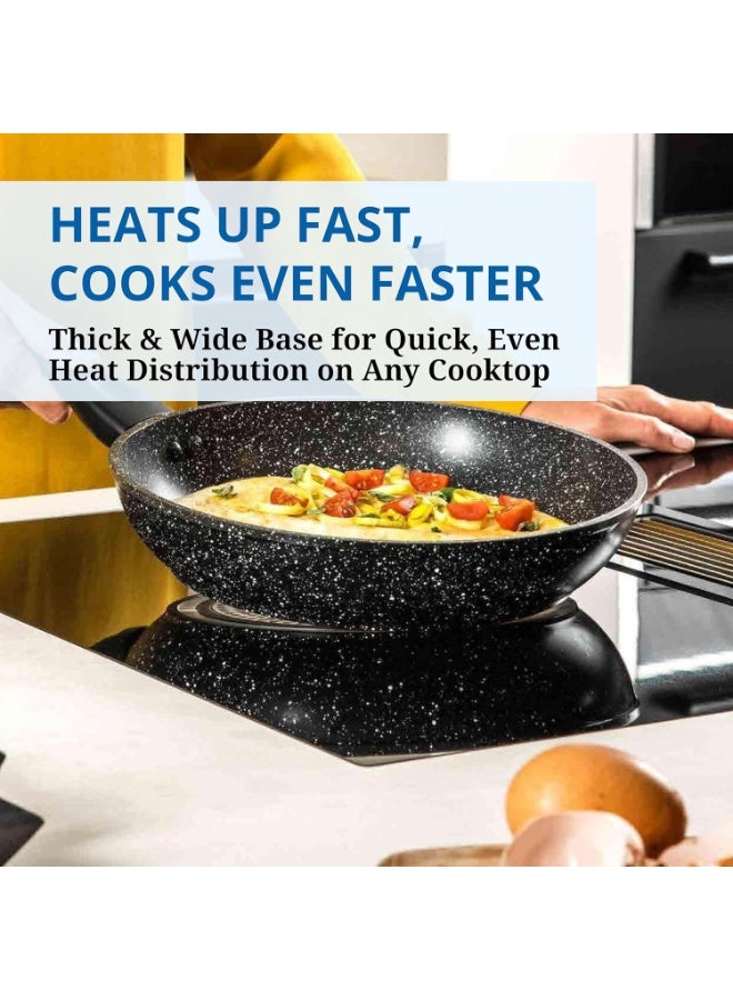 Westinghouse مقلاة ويستنجهاوس الأمريكية 30 سم غير لاصقة مع ملعقة مغناطيسية - ألمنيوم مطروق، طلاء رخام، متوافقة مع الحث، مقبض بارد الملمس - Image 5