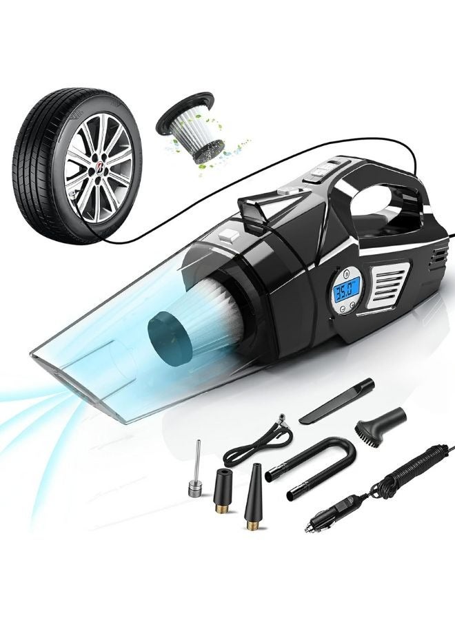 4 in 1 Portable Car Vacuum Cleaner with Digital Air Compressor Pump, DC 12V Tire Inflator for Cars, High Power Car Vacuum with LED Light, Wet & Dry Vacuum for Cars, 14.8FT Cord - Image 1