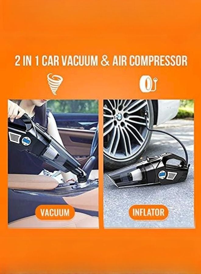 4 in 1 Portable Car Vacuum Cleaner with Digital Air Compressor Pump, DC 12V Tire Inflator for Cars, High Power Car Vacuum with LED Light, Wet & Dry Vacuum for Cars, 14.8FT Cord - Image 2