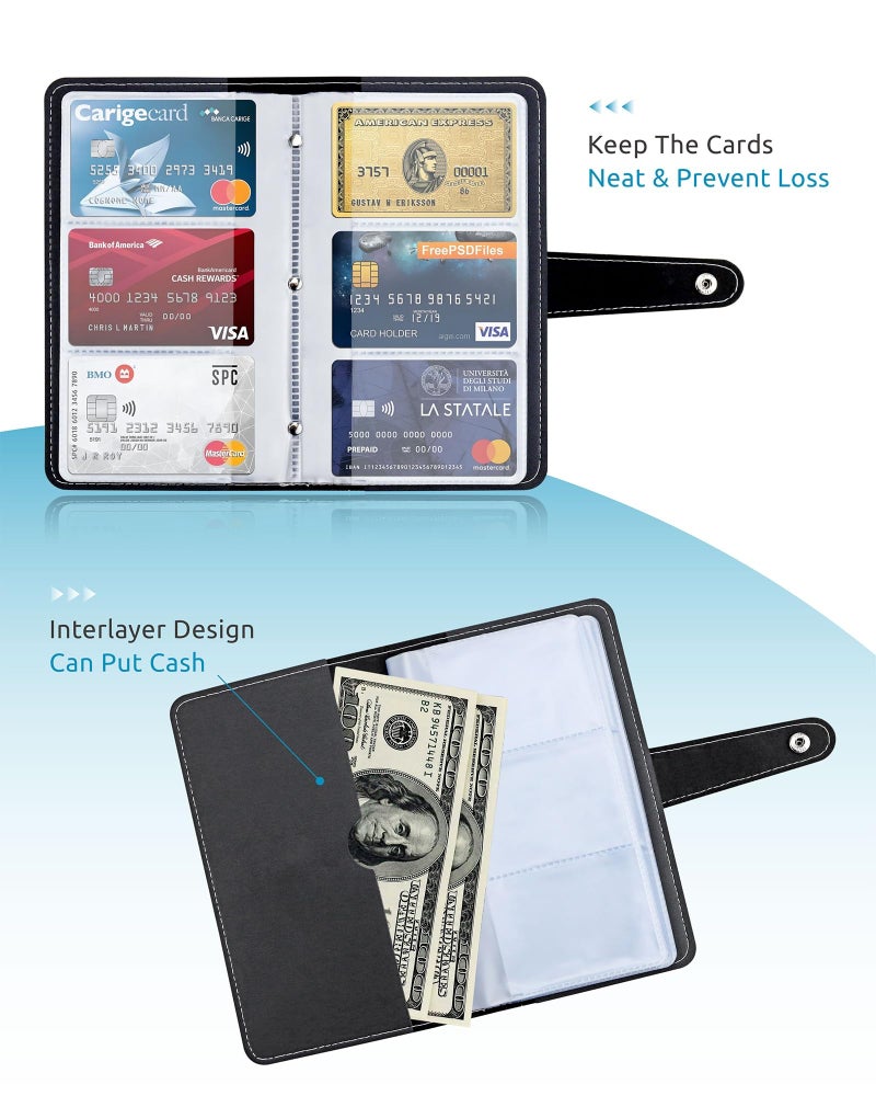 GAUENEEN Credit Card Holder, Leather Business Card Organizer with 96 Card Slots, Professional Card Book Case for Cards and Important Documents to Prevent Loss or Damage (Black) - Image 5