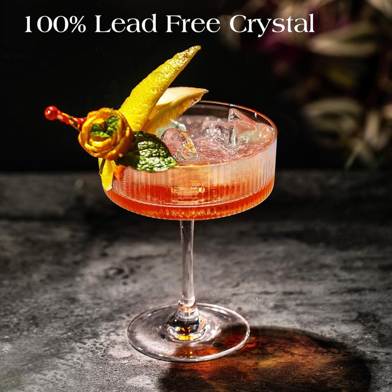LUXULISH طقم كؤوس كوب ريبيد من 6 قطع، كؤوس مارتيني وكوكتيل مصنوعة يدويًا بتصميم عتيق، مثالية للحلويات، الكوكتيلات، النبيذ، الشمبانيا والهدايا - 10 أونصات - Image 2