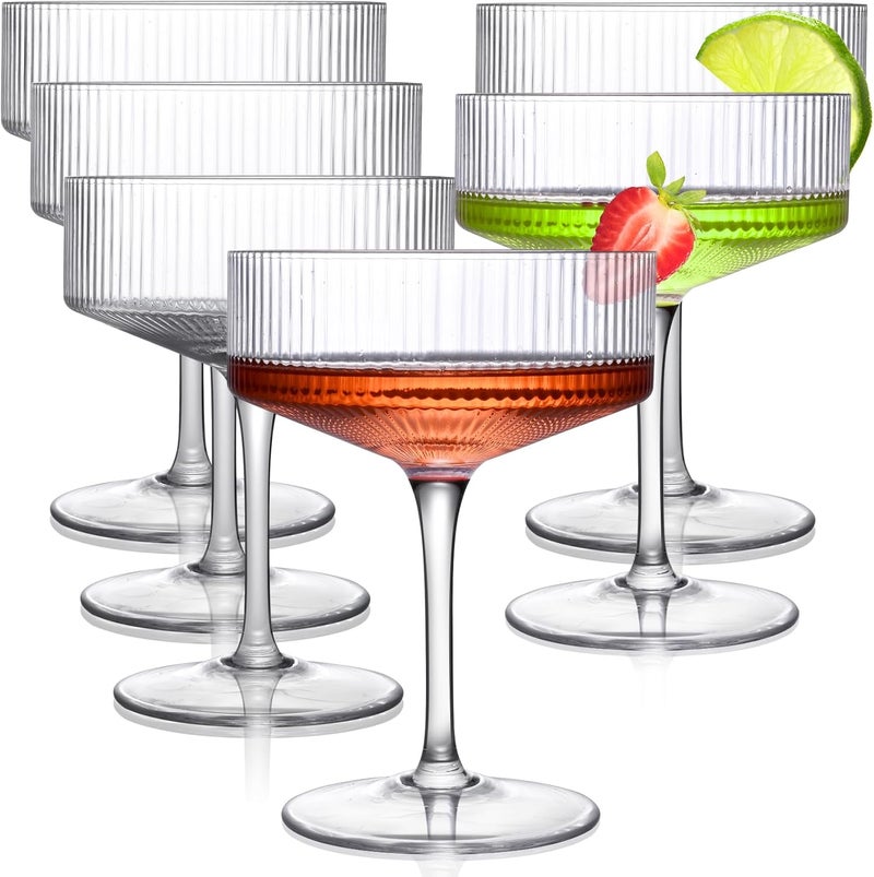 LUXULISH طقم كؤوس كوب ريبيد من 6 قطع، كؤوس مارتيني وكوكتيل مصنوعة يدويًا بتصميم عتيق، مثالية للحلويات، الكوكتيلات، النبيذ، الشمبانيا والهدايا - 10 أونصات - Image 1