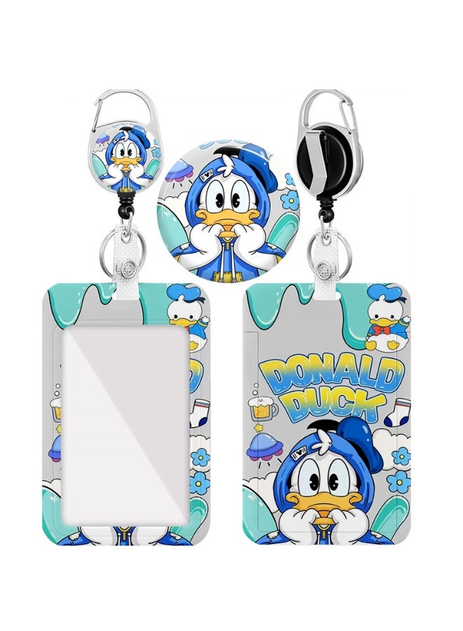 ديزني حامل بطاقة هوية بلاستيكي بتصميم دونالد داك من ديزني، 2 في 1 - خلفية كرتونية لطيفة - مع حبل تعليق، وبكرة قابلة للسحب، وسلسلة مفاتيح، ووصلة تمديد - مناسب للعمل، والطلاب، والحافلات، والأطباء، والممرضين - Image 1
