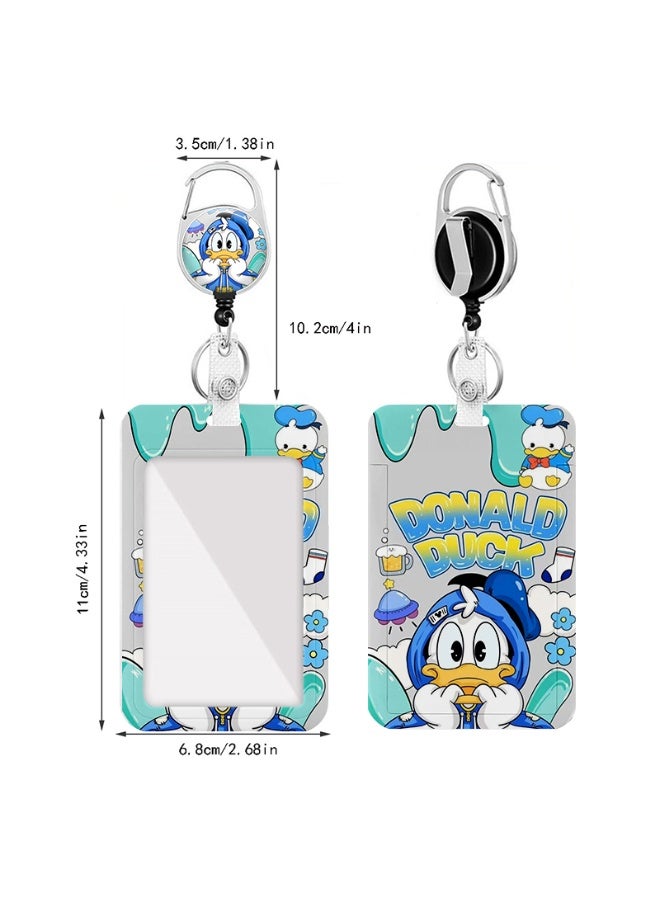 ديزني حامل بطاقة هوية بلاستيكي بتصميم دونالد داك من ديزني، 2 في 1 - خلفية كرتونية لطيفة - مع حبل تعليق، وبكرة قابلة للسحب، وسلسلة مفاتيح، ووصلة تمديد - مناسب للعمل، والطلاب، والحافلات، والأطباء، والممرضين - Image 2