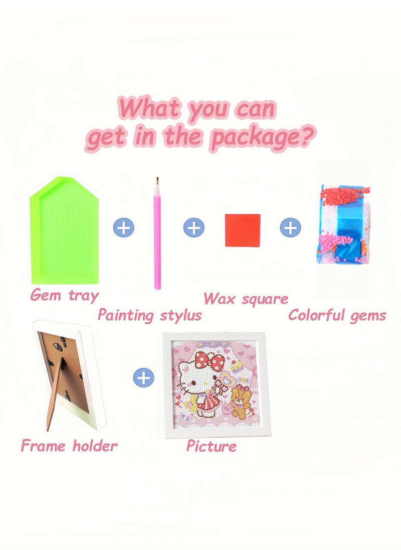DIY Diamond Art Kits Kids with Wooden Frame Easy-5D Diamond Art Painting Kits,Mini Diamond Art Painting for Home Wall Decor(6.69x6.69 inch)