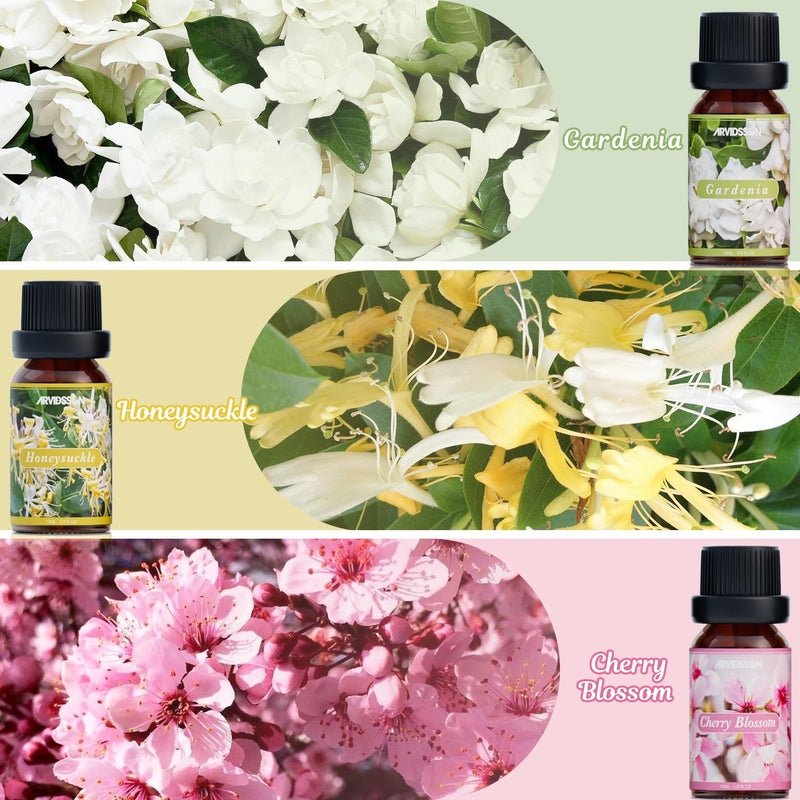 ARVIDSSON Floral Essential Oils Set, ARVIDSSON Flower Fragrance Oil for Candle Making - Rose, Gardenia, Cherry Blossom, Honeysuckle, Lilac, Diffuser Scented Oil Gift for Women - Image 3