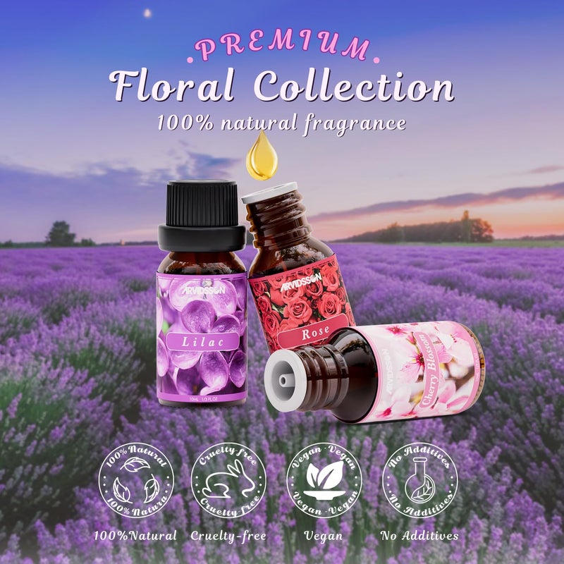 ARVIDSSON Floral Essential Oils Set, ARVIDSSON Flower Fragrance Oil for Candle Making - Rose, Gardenia, Cherry Blossom, Honeysuckle, Lilac, Diffuser Scented Oil Gift for Women - Image 5