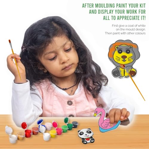 RATNA'S Mould and Paint Animal Safari DIY Kit, Create Adorable Fridge Magnets & Badges, 6 Moulds with Plaster, Art and Craft Kit for Ages 5+ - Image 3