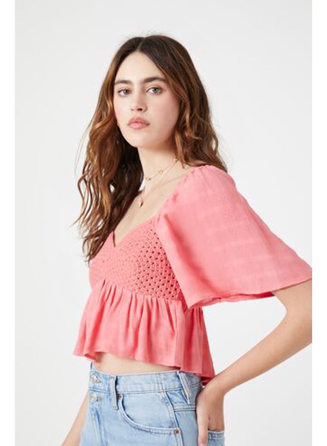FOREVER 21 Plaid Crochet Crop Top - Image 3