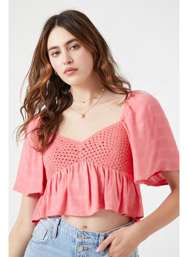 FOREVER 21 Plaid Crochet Crop Top - Image 2