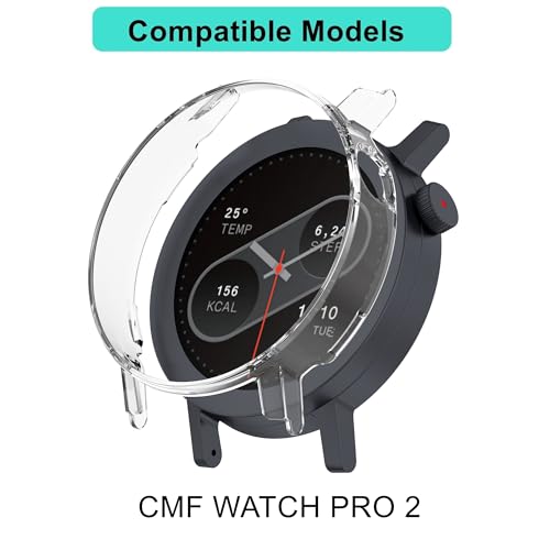 Wisely Full Protective Hard Shell Slim Side Bumper Case Cover Compatible with CMF by Nothing Watch Pro 2, Crystal Clear - Image 2