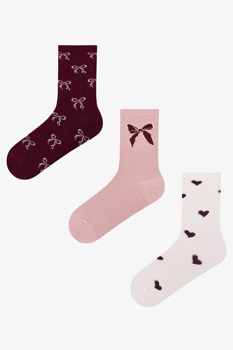 Penti PENTI Ribbon Heart Bow Patterned Pair Crew Socks