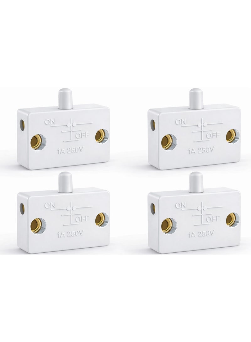 CZEN ELECTRIC White Cabinet Door Push Button Switch (NC), 1A 250V Normally Closed Inline Switch, Wardrobe & Furniture Light Control, Compact Door Switch (Pack of 4) - Image 1