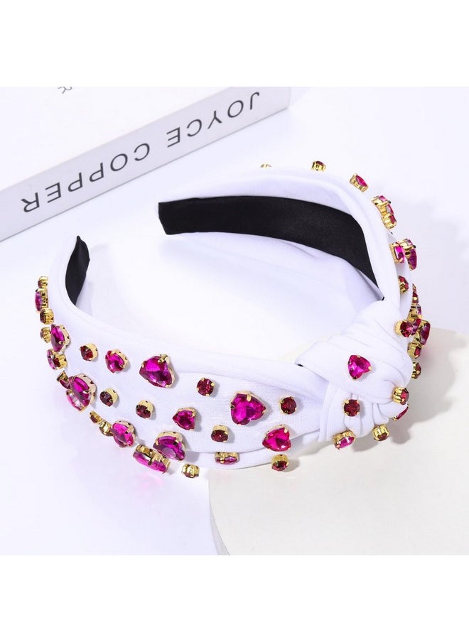 YAHPERN YAHPERN Valentine’s Day Headband for Women Red Pink Heart Knotted Headband Jeweled Rhinestone Crystal Wide Top Knot Hairband Valentine’s Day Hair Accessories Holiday Gifts (Crystal Heart 2)  - Image 4