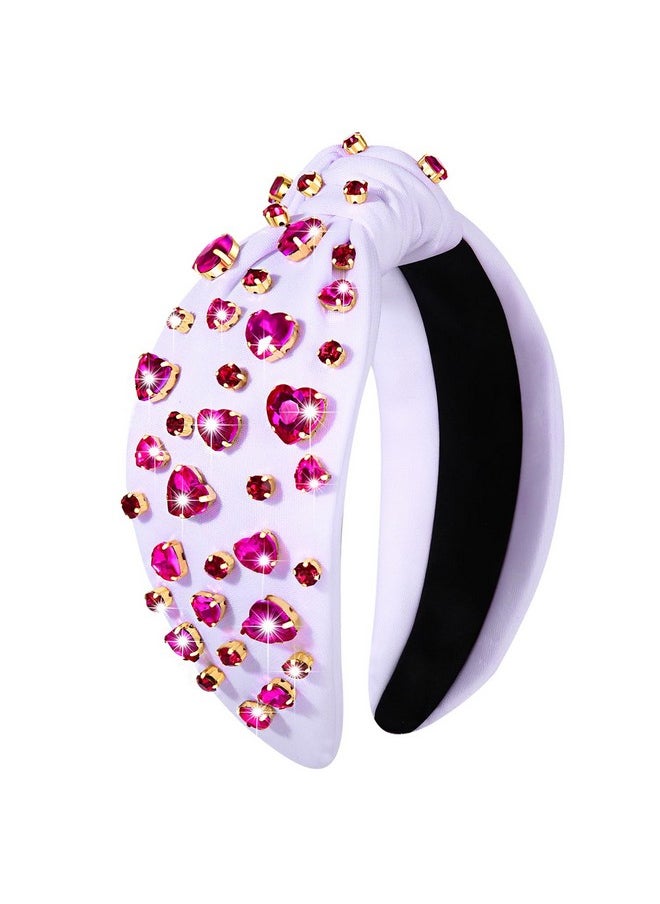 YAHPERN YAHPERN Valentine’s Day Headband for Women Red Pink Heart Knotted Headband Jeweled Rhinestone Crystal Wide Top Knot Hairband Valentine’s Day Hair Accessories Holiday Gifts (Crystal Heart 2)  - Image 1
