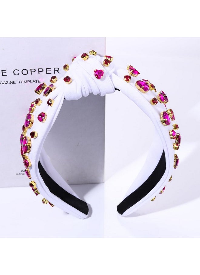 YAHPERN YAHPERN Valentine’s Day Headband for Women Red Pink Heart Knotted Headband Jeweled Rhinestone Crystal Wide Top Knot Hairband Valentine’s Day Hair Accessories Holiday Gifts (Crystal Heart 2)  - Image 5