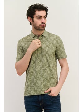 Van Heusen Men Regular Fit Allover Print Short Sleeve Polo Shirt, Sage Green  - Image 1