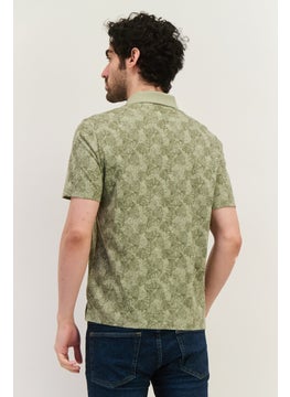 Van Heusen Men Regular Fit Allover Print Short Sleeve Polo Shirt, Sage Green  - Image 4