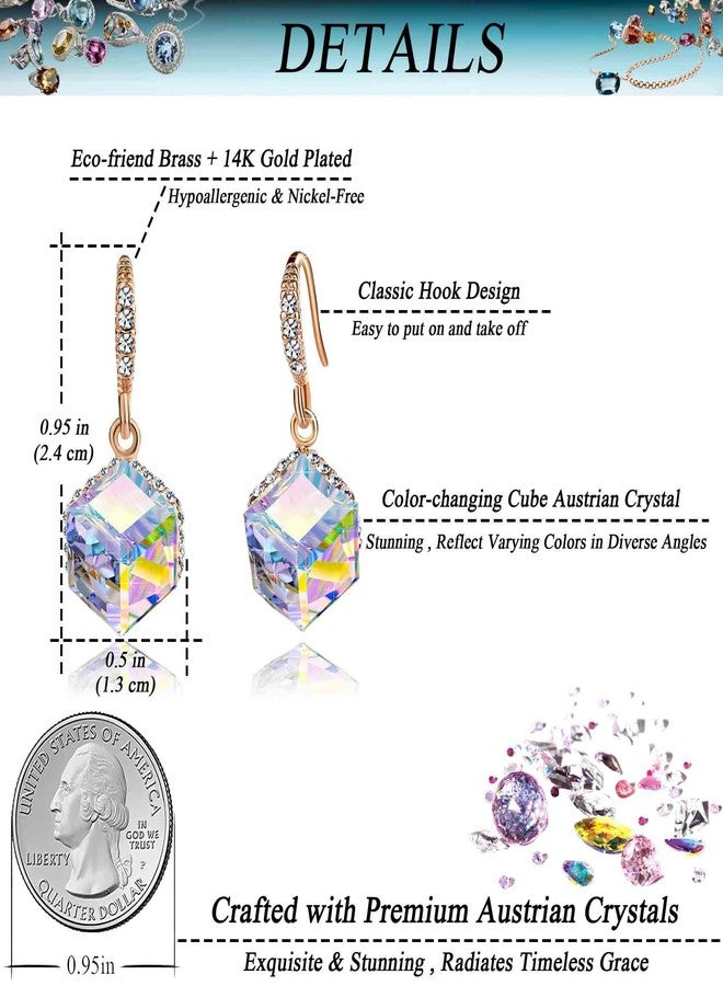 EVEVIC Austrian Crystal Cube Drop Dangle Earrings for Women 14K Gold Plated Hypoallergenic Jewelry (Aurora Borealis) - Image 4