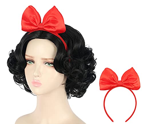 yuehong Short Curly Black Wig Cosplay Wig Synthetic Princess Anime Cosplay Party Hair Wigs With Bow