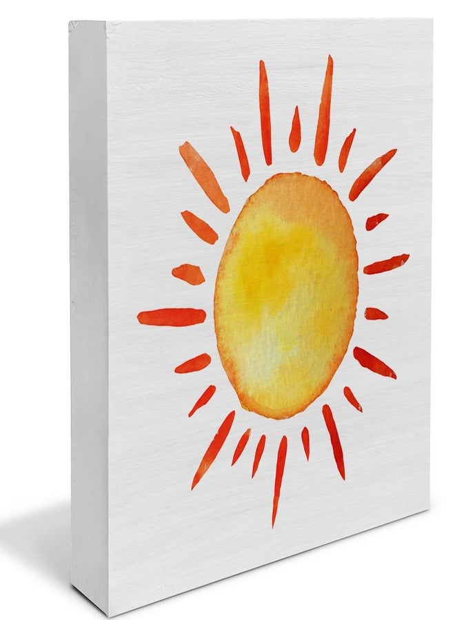 YIDOU Country Sun Wood Box Sign Decor Desk Sign Watercolors Sun Sunshine Wooden Box Block Sign Rustic Home Office Shelf Wall Decoration - Image 1