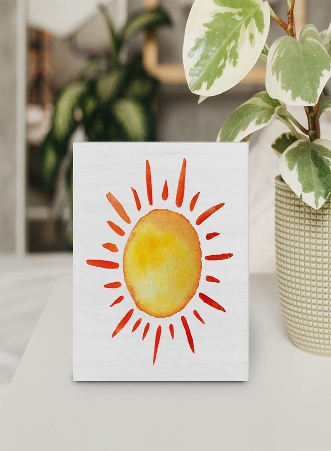 YIDOU Country Sun Wood Box Sign Decor Desk Sign Watercolors Sun Sunshine Wooden Box Block Sign Rustic Home Office Shelf Wall Decoration - Image 4