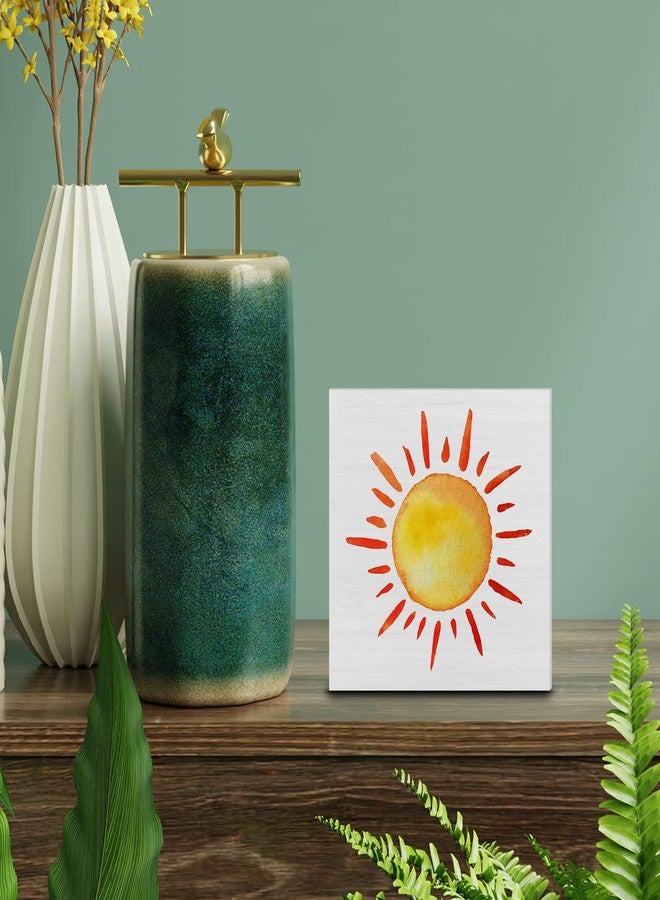 YIDOU Country Sun Wood Box Sign Decor Desk Sign Watercolors Sun Sunshine Wooden Box Block Sign Rustic Home Office Shelf Wall Decoration - Image 3