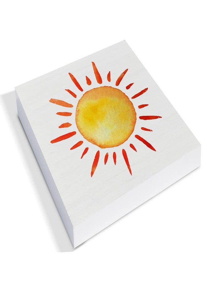 YIDOU Country Sun Wood Box Sign Decor Desk Sign Watercolors Sun Sunshine Wooden Box Block Sign Rustic Home Office Shelf Wall Decoration - Image 2