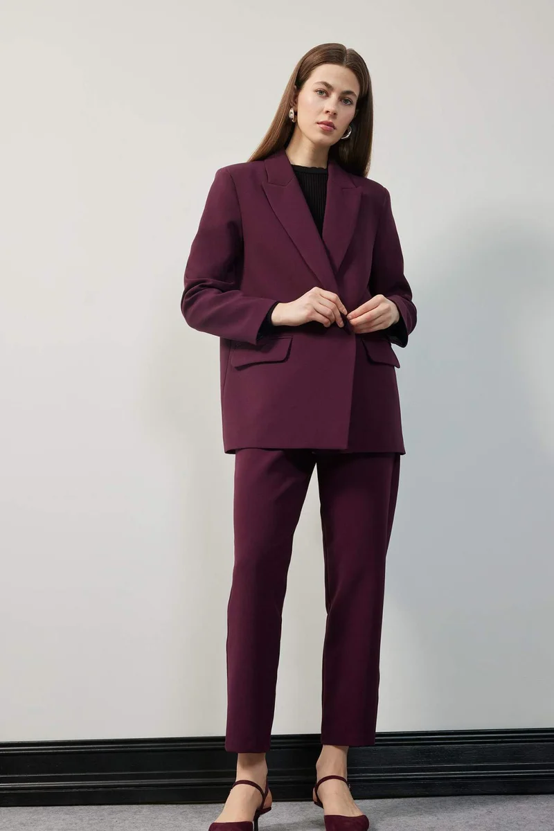 ديفاكتو Carrot Fit Zippered High Waist Basic Straight Skinny Leg Crop Trousers