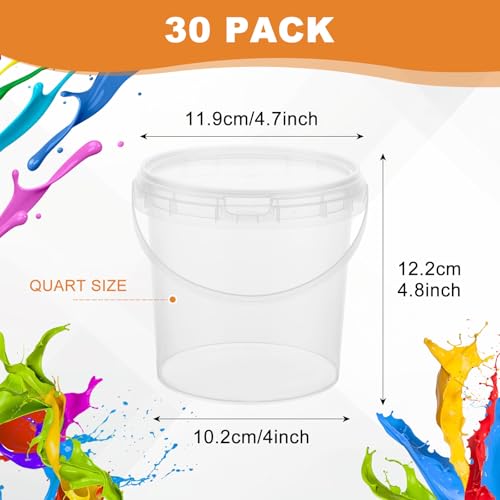 AKOLAFE 30Pack 32oz Deli Containers with Lids Deli Cups 32 oz Soup Containers with Lids Freezer Safe Clear Plastic Buckets with Handles To Go Food Containers Small Bucket Quart Containers Food Storage - Image 2