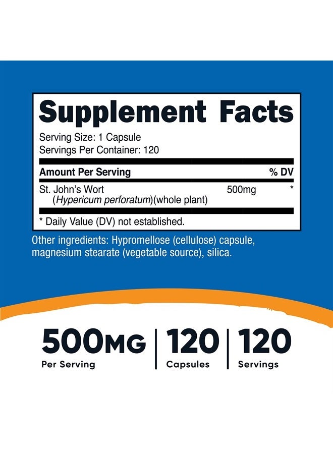 St John's Wort Capsules (500mg) 120 Capsules - Vegetarian, Gluten Free and Non-GMO